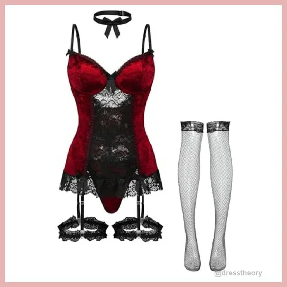 Sexy Lace Babydoll Corset Teddy Lingerie Set with Garter Belt - Picture 6 of 8